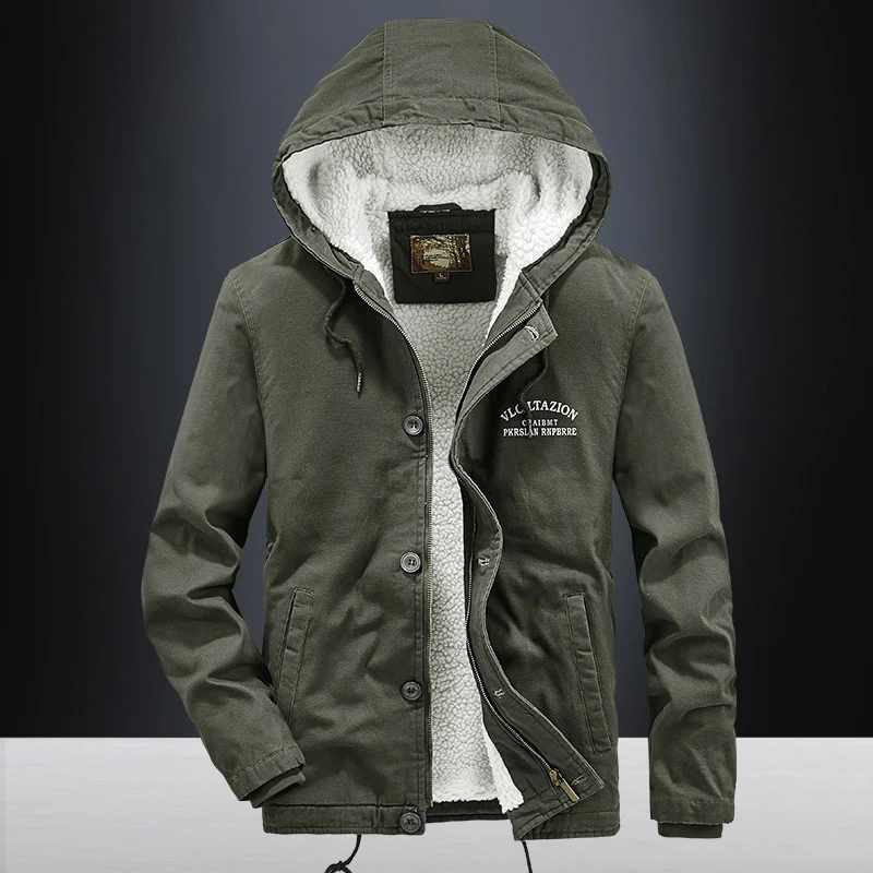 Herren Canvas-Kapuzenjacke mit durchgehendem Teddyfutter, Zwei-Wege-Reißverschluss und Kordzugsaum Nord Taschen