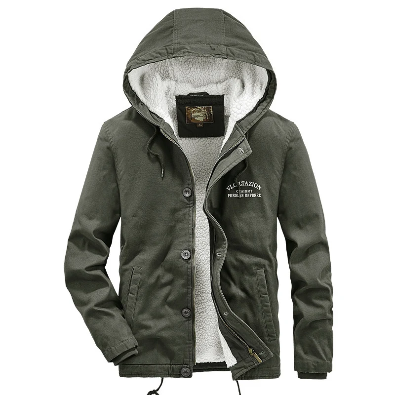 Herren Canvas-Kapuzenjacke mit durchgehendem Teddyfutter, Zwei-Wege-Reißverschluss und Kordzugsaum Nord Taschen