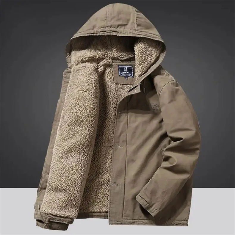 Herren Canvas‑Hoodie‑Parka mit durchgehendem Teddyfleece‑Futter und Kordelzug Nord Taschen