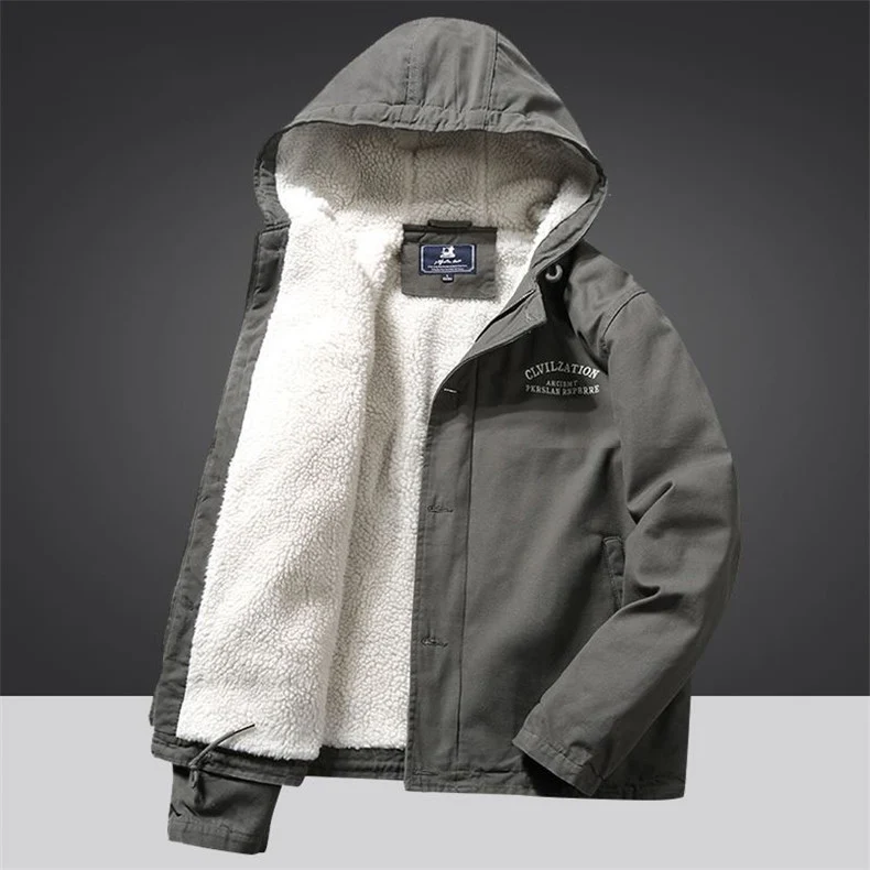 Herren Canvas‑Hoodie‑Parka mit durchgehendem Teddyfleece‑Futter und Kordelzug Nord Taschen
