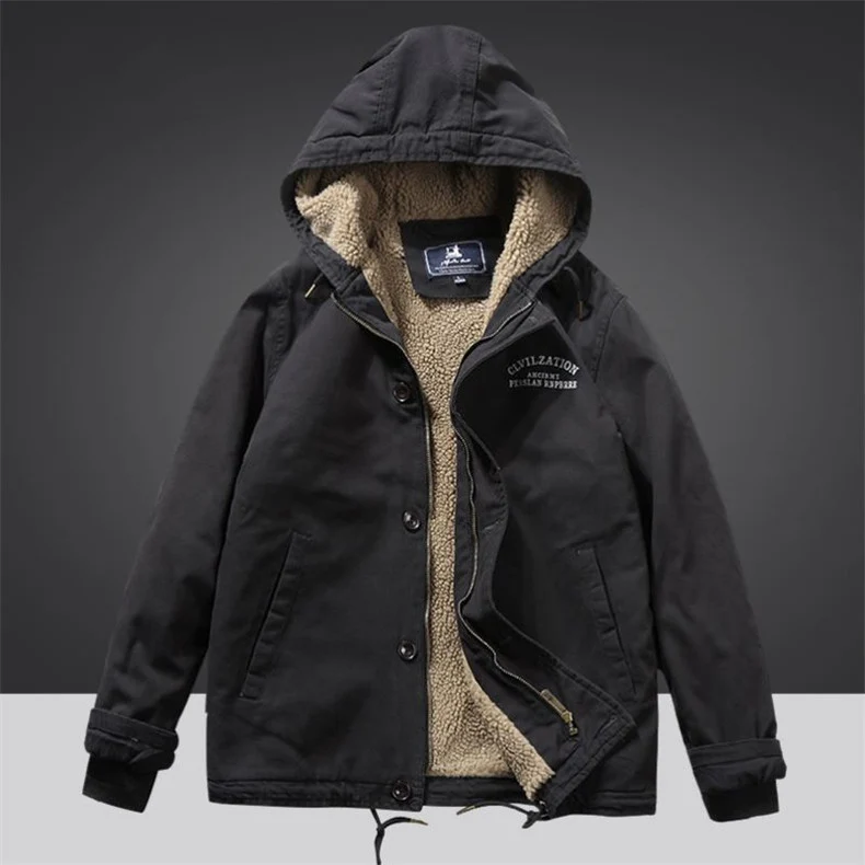 Herren Canvas‑Hoodie‑Parka mit durchgehendem Teddyfleece‑Futter und Kordelzug Nord Taschen
