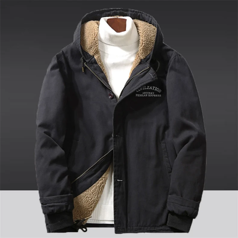 Herren Canvas‑Hoodie‑Parka mit durchgehendem Teddyfleece‑Futter und Kordelzug Nord Taschen