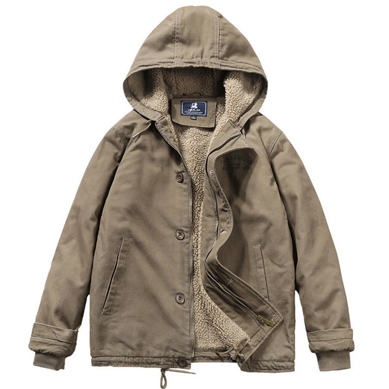 Herren Canvas‑Hoodie‑Parka mit durchgehendem Teddyfleece‑Futter und Kordelzug Nord Taschen
