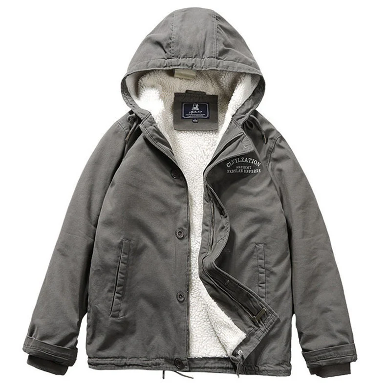 Herren Canvas‑Hoodie‑Parka mit durchgehendem Teddyfleece‑Futter und Kordelzug Nord Taschen