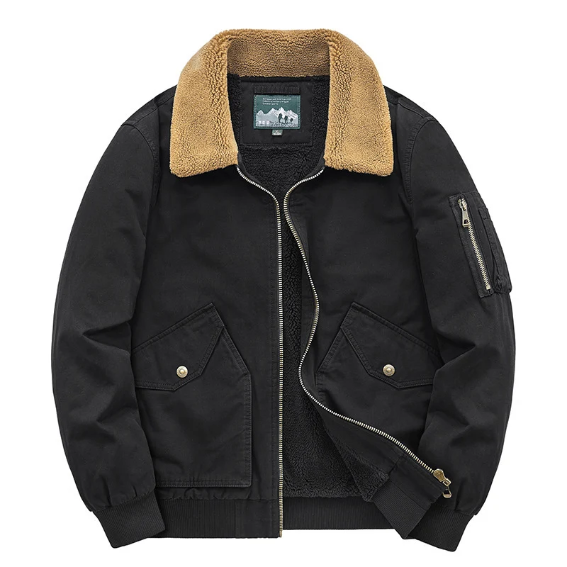 Herren Canvas-Fliegerblouson mit wärmender Teddyfleece-Innenlage und Sherpa-Kragen Nord Taschen