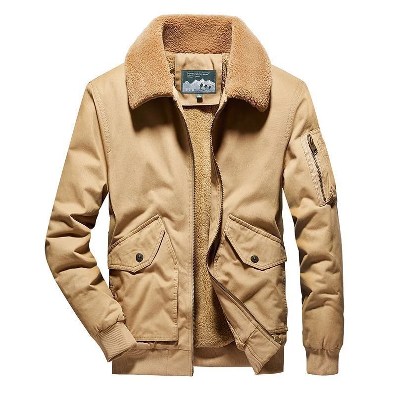Herren Canvas-Fliegerblouson mit Sherpa-Innenfutter, Teddykragen und Utility‑Taschen Nord Taschen