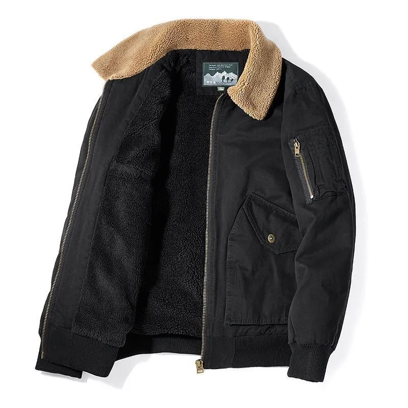 Herren Canvas-Fliegerblouson mit Sherpa-Innenfutter, Teddykragen und Utility‑Taschen Nord Taschen