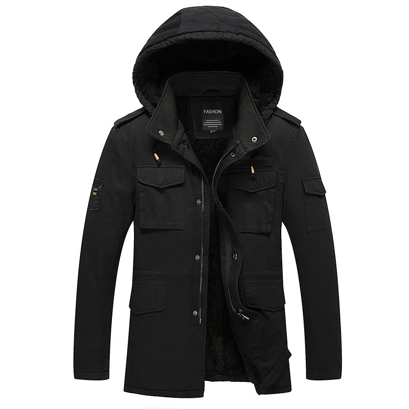 Herren Canvas-Fieldparka mit warmem Teddyfleece-Innenfutter, Kapuze und Mehrfach-Taschen Nord Taschen