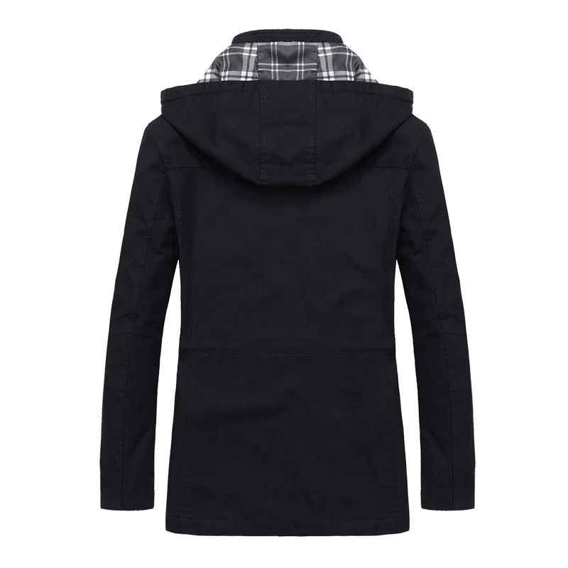 Herren Canvas-Fieldparka mit Kapuze, kariertem Innenfutter und Multifunktionstaschen Nord Taschen