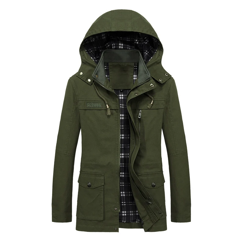 Herren Canvas-Fieldparka mit Kapuze, kariertem Innenfutter und Multifunktionstaschen Nord Taschen