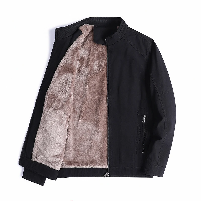 Herren Canvas-Fieldjacke mit Teddyfleece-Innenfutter, Stehkragen und Reißverschluss Nord Taschen