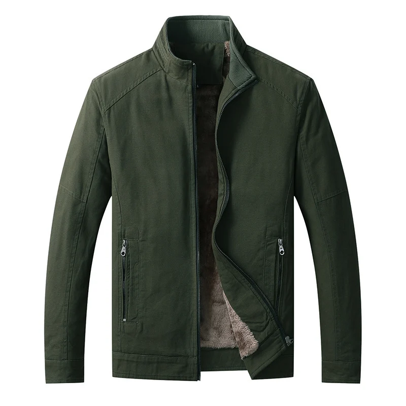 Herren Canvas-Fieldjacke mit Teddyfleece-Innenfutter, Stehkragen und Reißverschluss Nord Taschen