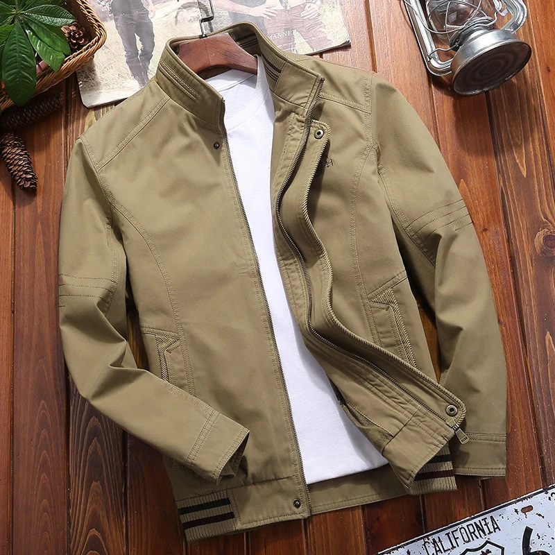Herren Canvas-Fieldjacke mit Stehkragen, Zipper und gestreiftem Rippbund Nord Taschen