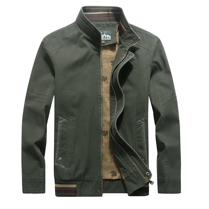 Herren Canvas-Fieldjacke mit Stehkragen, Zipper und gestreiftem Rippbund Nord Taschen