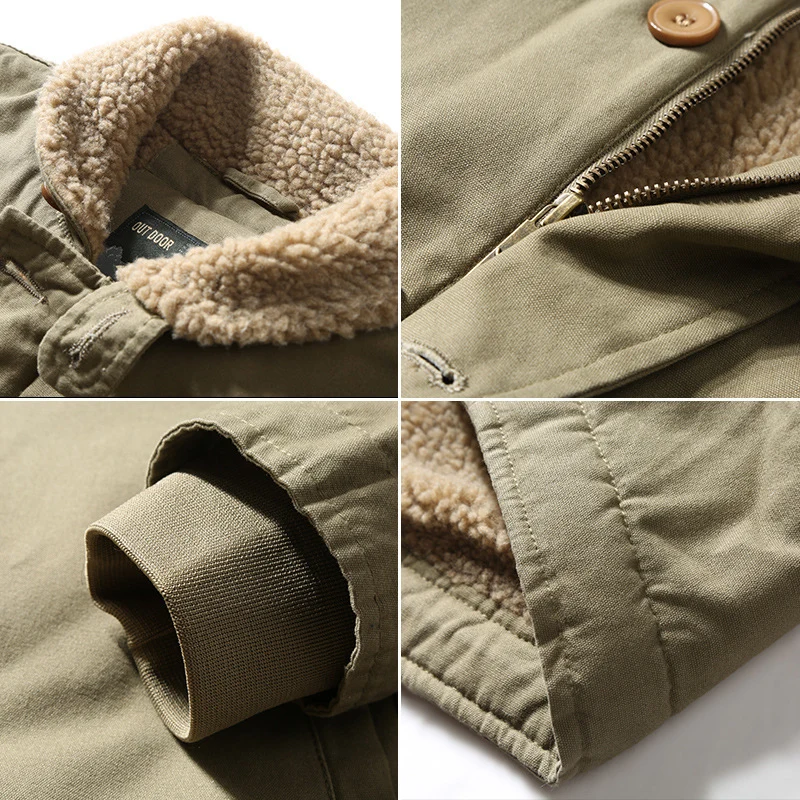 Herren Canvas-Fieldjacke mit Sherpa-Kragen und wattierter Thermofütterung Nord Taschen