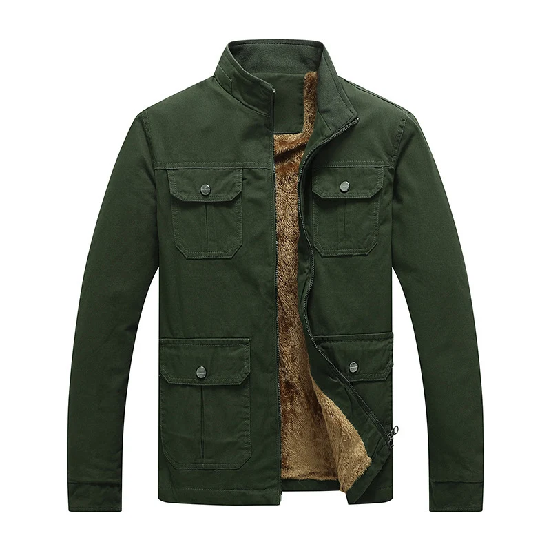 Herren Canvas-Fieldjacke mit Kunstfell-Innenfutter, Utility-Taschen und Stehkragen Nord Taschen
