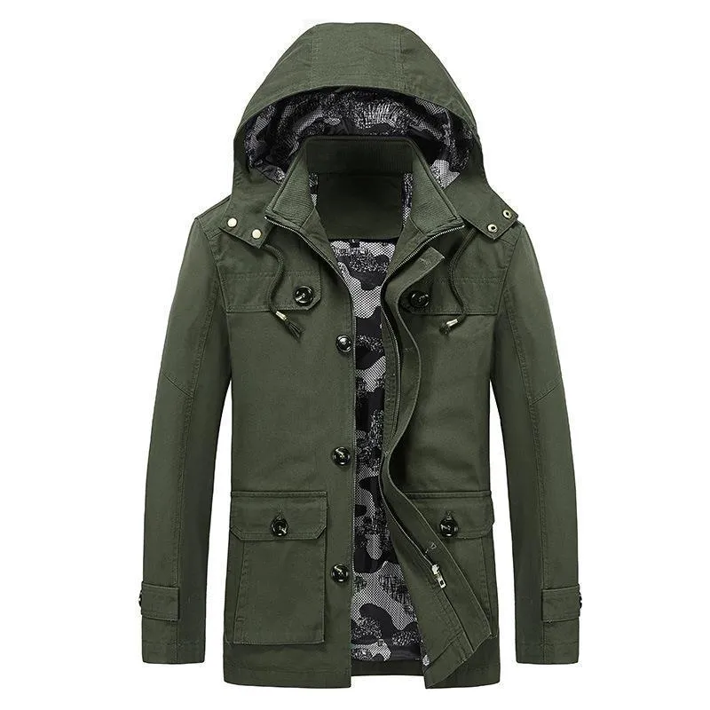 Herren Canvas-Fieldjacke mit Kapuze, multifunktionalen Taschen und Camouflage-Futter Nord Taschen