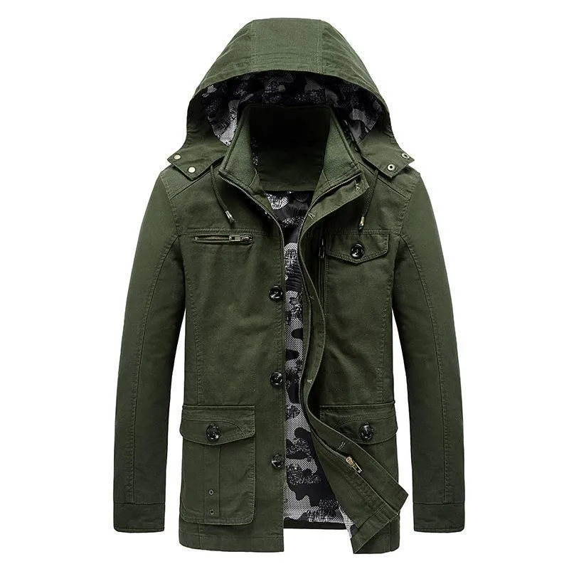 Herren Canvas-Fieldjacke mit Kapuze, multifunktionalen Taschen und Camouflage-Futter Nord Taschen