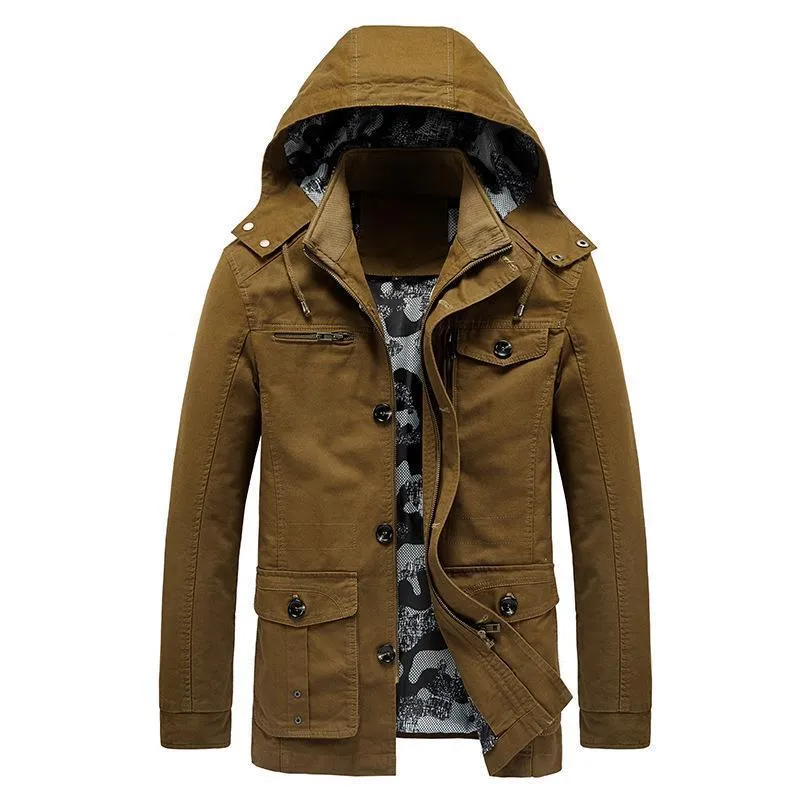 Herren Canvas-Fieldjacke mit Kapuze, multifunktionalen Taschen und Camouflage-Futter Nord Taschen