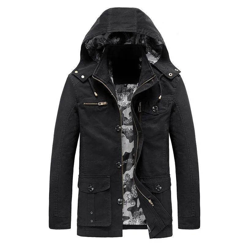Herren Canvas-Fieldjacke mit Kapuze, multifunktionalen Taschen und Camouflage-Futter Nord Taschen