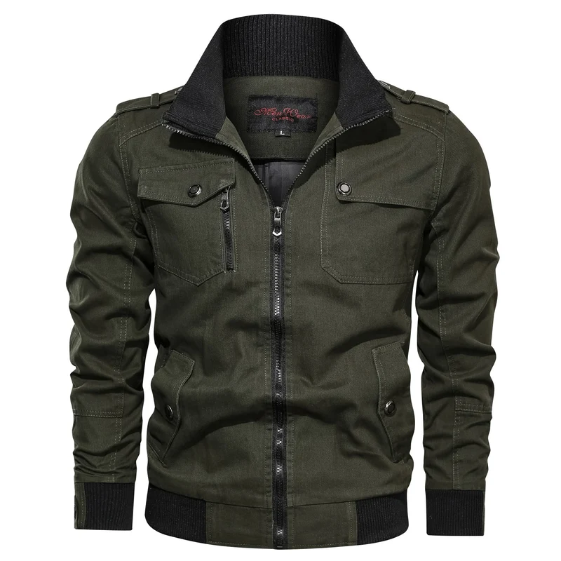 Herren Canvas-Fieldjacke im Utility-Stil mit hohem Rippenkragen und Reißverschluss Nord Taschen