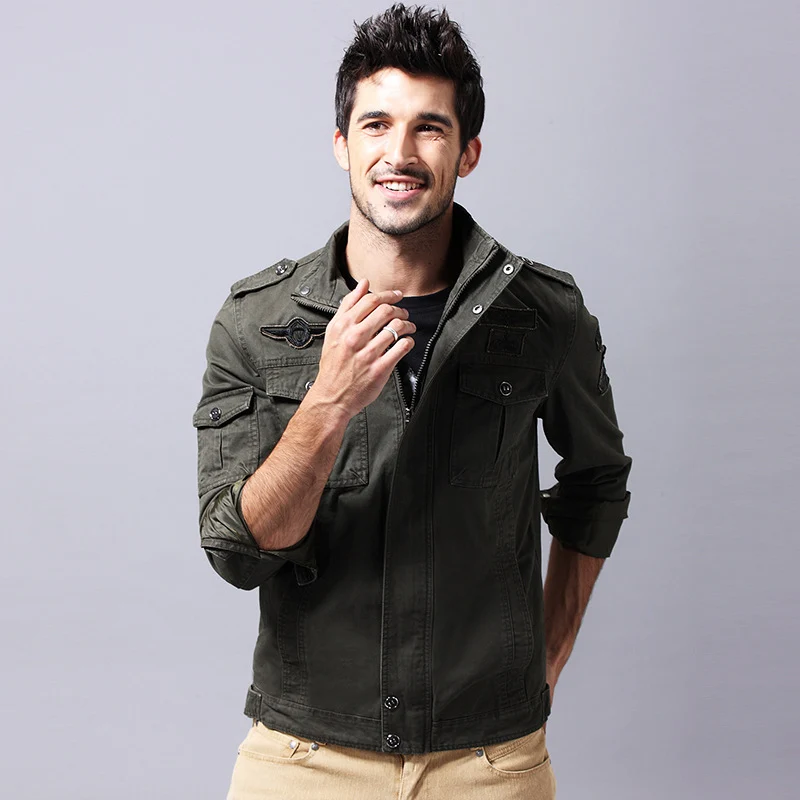 Herren Canvas-Fieldjacke im Military-Utility-Stil mit Epauletten, Brustpattentaschen und Stehkragen Nord Taschen