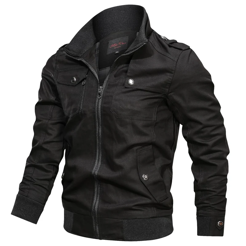 Herren Canvas-Fieldbomberjacke mit Rippenkragen, Schulterpatten und Multifachtaschen Nord Taschen