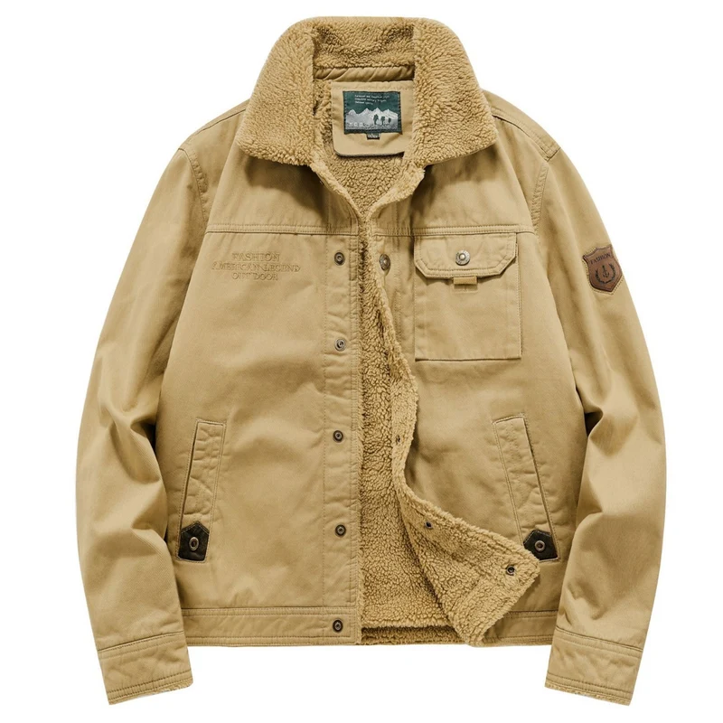 Herren Canvas-Fieldblouson mit Sherpa‑Fütterung, wärmender Teddyinnenlage und Utility-Brusttaschen Nord Taschen