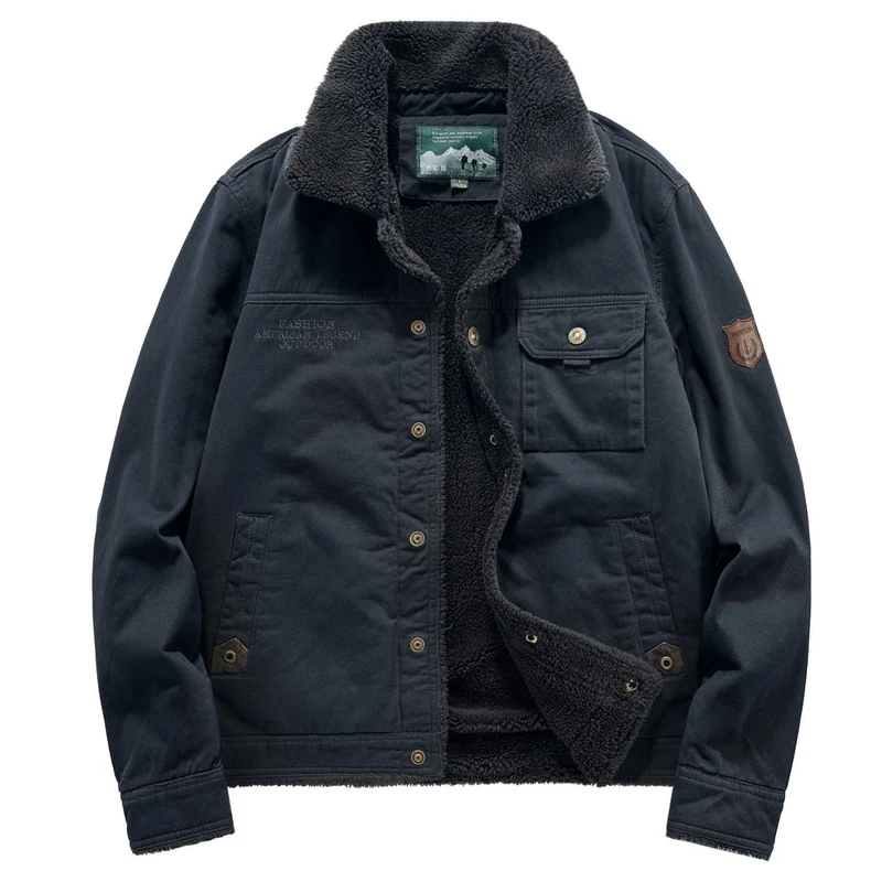 Herren Canvas-Fieldblouson mit Sherpa‑Fütterung, wärmender Teddyinnenlage und Utility-Brusttaschen Nord Taschen