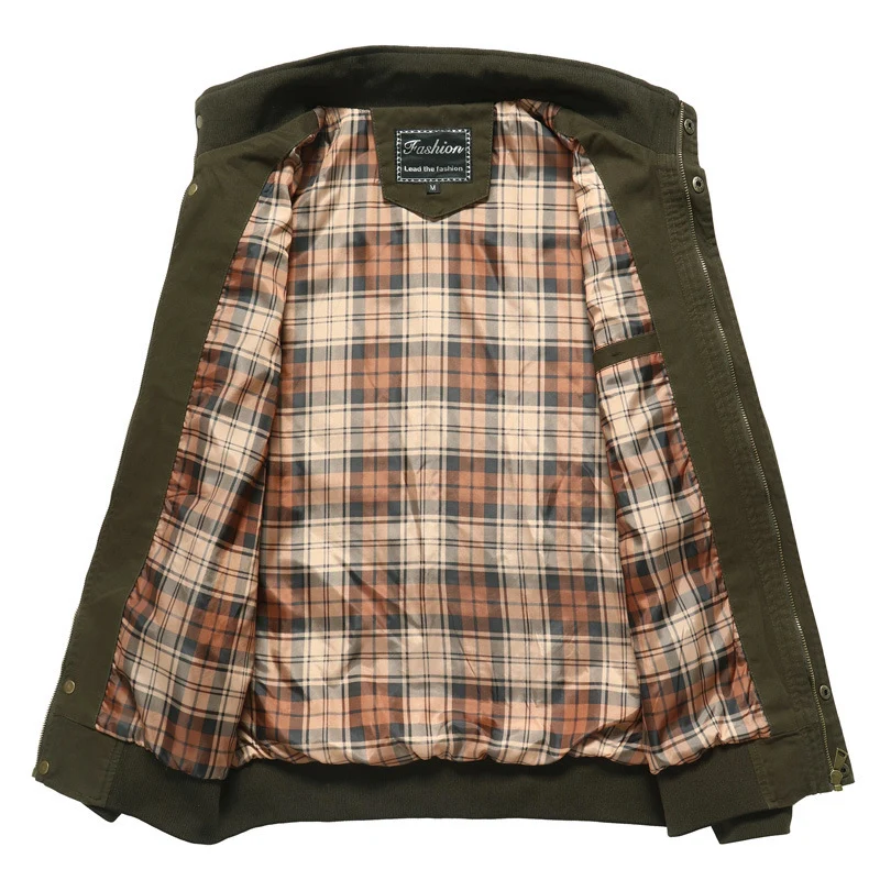 Herren Canvas-Fieldblouson im Pilotencut mit kariertem Innenfutter, Stehkragen und Rippbündchen Nord Taschen