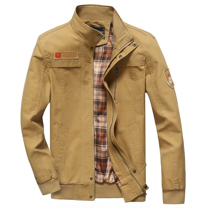 Herren Canvas-Fieldblouson im Pilotencut mit kariertem Innenfutter, Stehkragen und Rippbündchen Nord Taschen