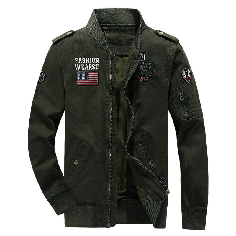 Herren Canvas-Field-Bomberjacke mit bestickten Patches und Ärmel-Utilitytasche Nord Taschen