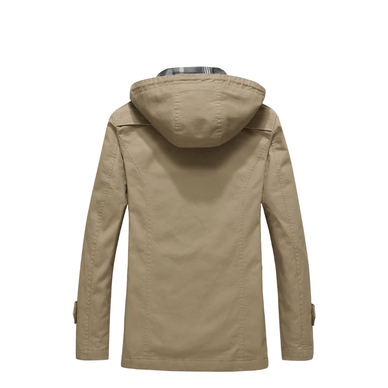Herren Canvas-Feldparka mit karierter Innenfütterung, Kapuze und Multifunktionstaschen Nord Taschen