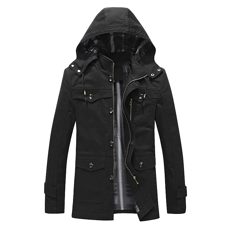 Herren Canvas-Feldparka mit karierter Innenfütterung, Kapuze und Multifunktionstaschen Nord Taschen