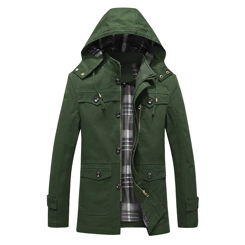 Herren Canvas-Feldparka mit karierter Innenfütterung, Kapuze und Multifunktionstaschen Nord Taschen