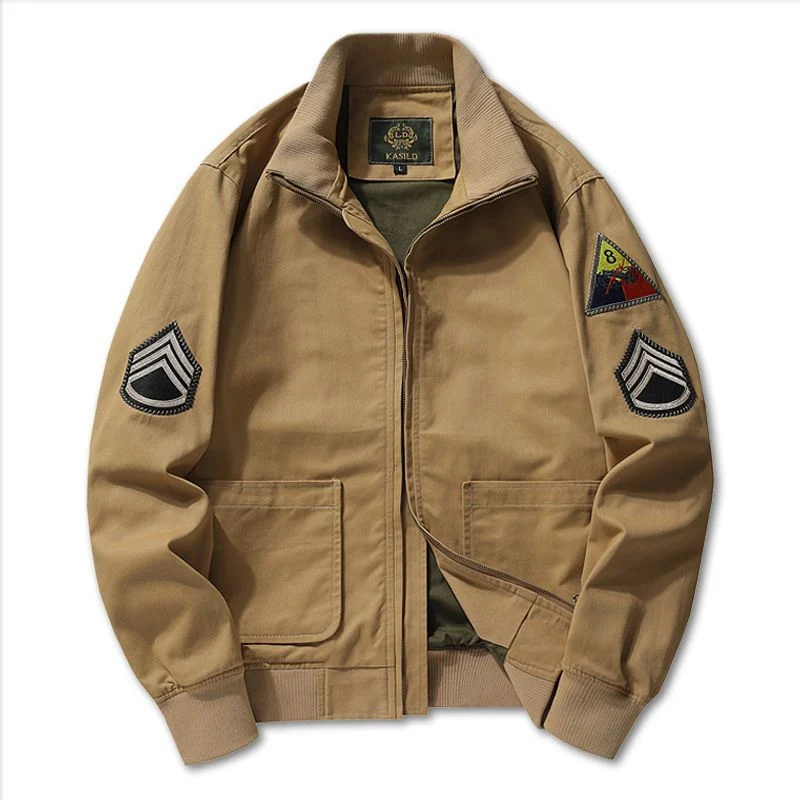Herren Canvas‑Bomberjacke im Worker‑Blousonstil mit Abzeichen‑Patches und geripptem Kragen Nord Taschen
