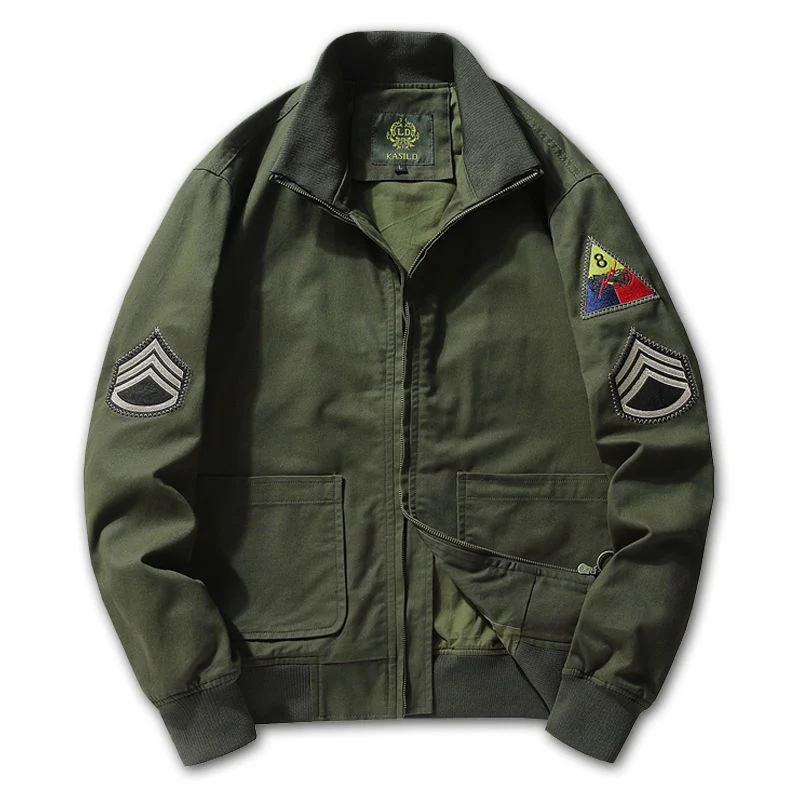 Herren Canvas‑Bomberjacke im Worker‑Blousonstil mit Abzeichen‑Patches und geripptem Kragen Nord Taschen