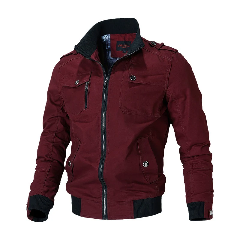Herren Canvas-Bomberjacke im Retro-Pilotencut mit gestepptem Kragen und gestreiften Rippbündchen Nord Taschen