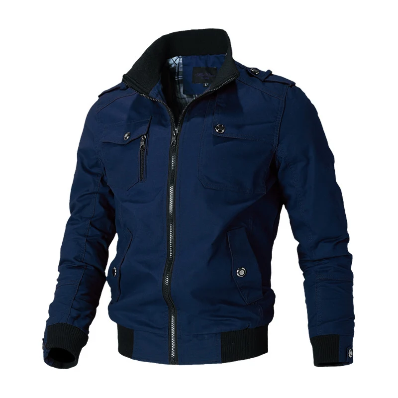Herren Canvas-Bomberjacke im Retro-Pilotencut mit gestepptem Kragen und gestreiften Rippbündchen Nord Taschen
