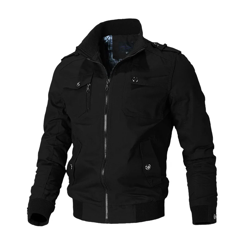 Herren Canvas-Bomberjacke im Retro-Pilotencut mit gestepptem Kragen und gestreiften Rippbündchen Nord Taschen