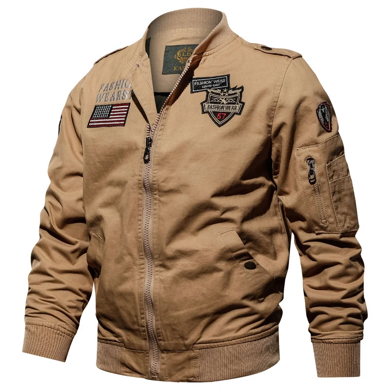 Herren Canvas-Bomberjacke im Pilotenstil mit Patch‑Applikationen und Utility-Taschen Nord Taschen