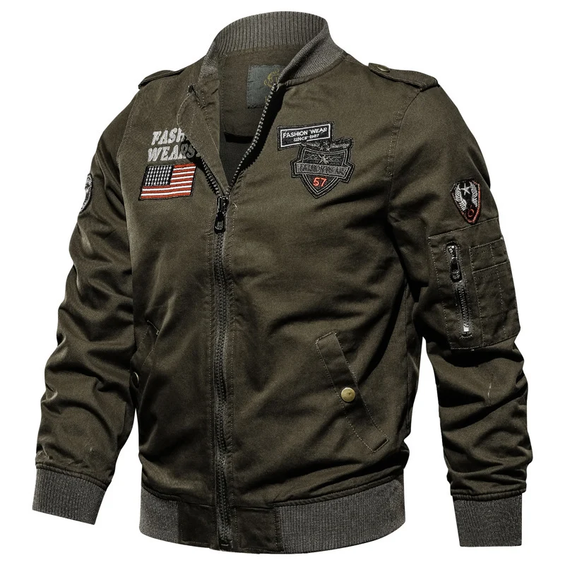 Herren Canvas-Bomberjacke im Pilotenstil mit Patch‑Applikationen und Utility-Taschen Nord Taschen