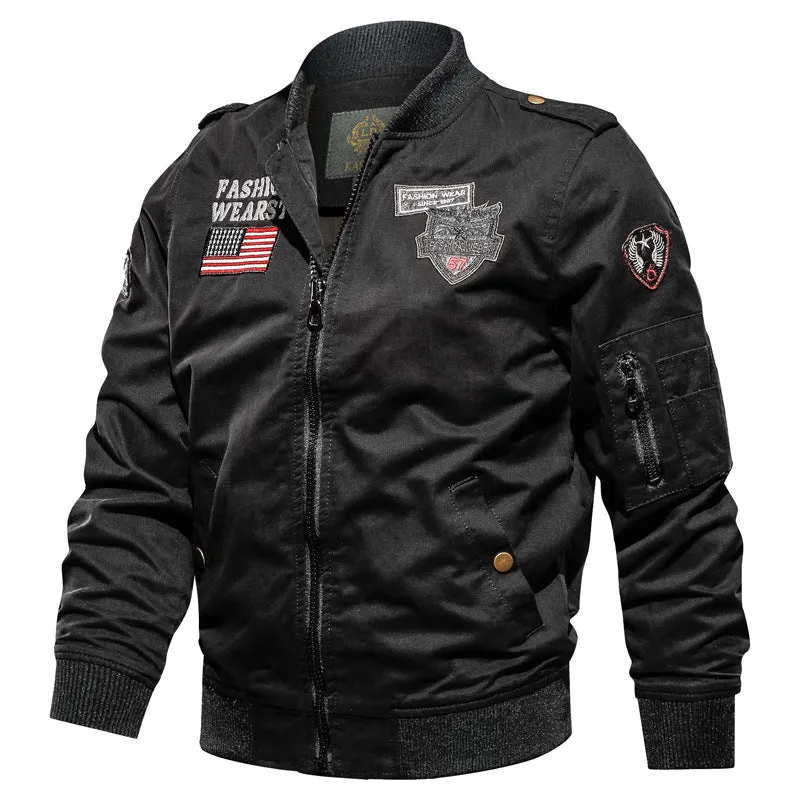 Herren Canvas-Bomberjacke im Pilotenstil mit Patch‑Applikationen und Utility-Taschen Nord Taschen