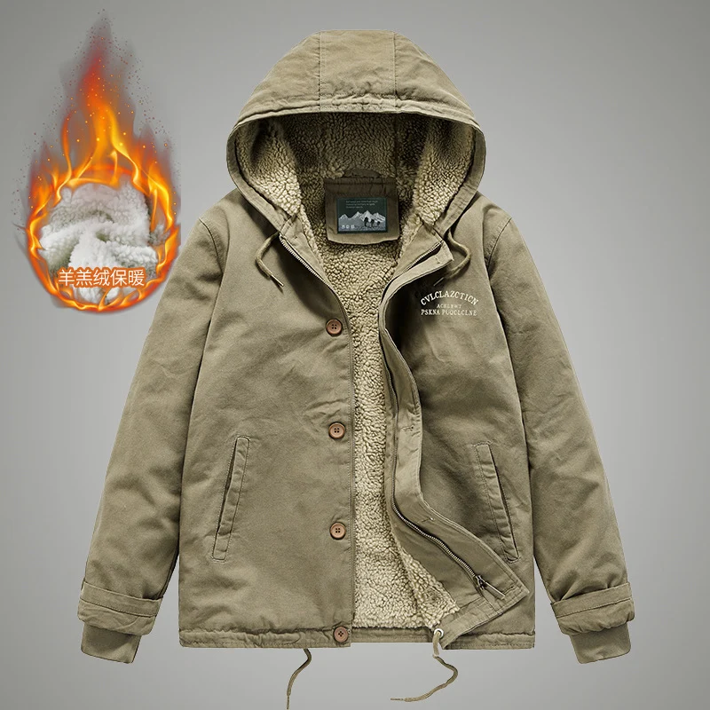 Herren Canvas-Arbeitsjacke mit Sherpa‑Futter, Thermo‑Innenlage und Kordelzugsaum Nord Taschen