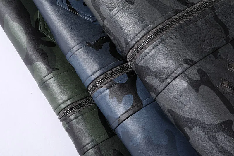 Herren Camouflage-Kunstleder-Flightblouson mit integriertem Kapuzenlayer und funktionalen Reißverschlusstaschen Nord Taschen