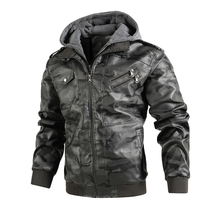 Herren Camouflage-Kunstleder-Flightblouson mit integriertem Kapuzenlayer und funktionalen Reißverschlusstaschen Nord Taschen