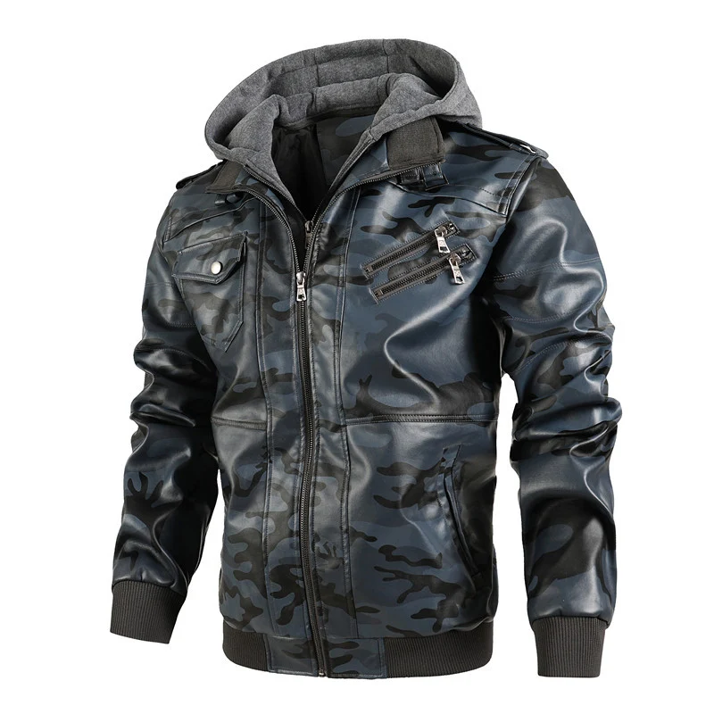 Herren Camouflage-Kunstleder-Flightblouson mit integriertem Kapuzenlayer und funktionalen Reißverschlusstaschen Nord Taschen