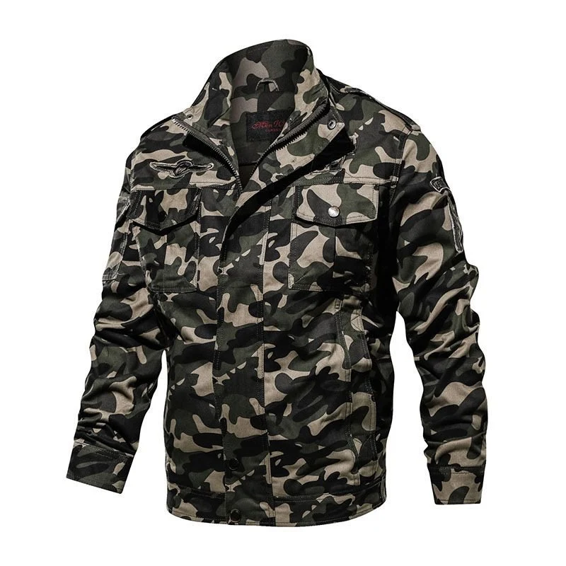 Herren Camouflage-Fieldjacke im Military-Utility-Stil mit Epauletten, Mehrfach-Taschen und Reißverschluss Nord Taschen
