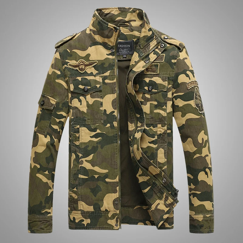 Herren Camouflage-Fieldjacke aus robustem Canvas mit Epauletten, Mehrfach‑Taschen und Stehkragen Nord Taschen
