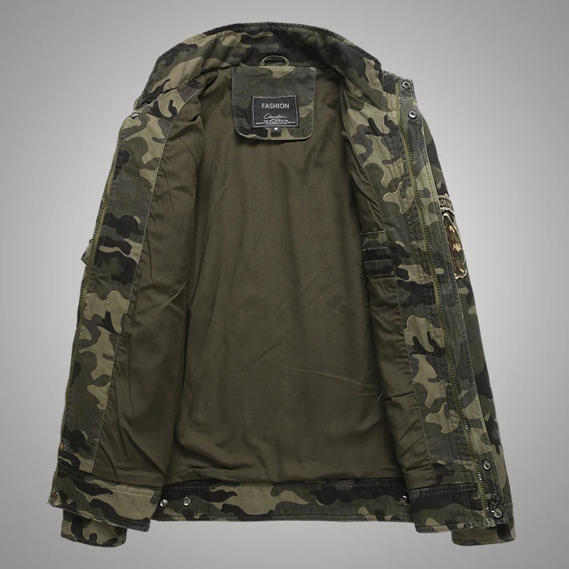 Herren Camouflage-Fieldjacke aus robustem Canvas mit Epauletten, Mehrfach‑Taschen und Stehkragen Nord Taschen